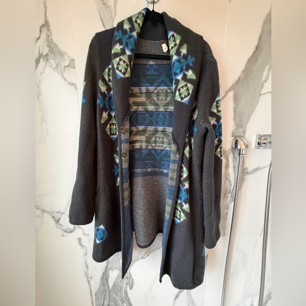 Free People Gray and Blue Patterned Women's Sweater